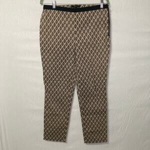 Forever 21 Women L Tan Black Diamond Print Pants Side Zip Stretch Trousers